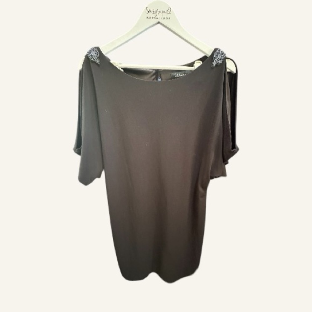 SL Fashions Black Cold-Shoulder Dress with Shoulder Embellishment